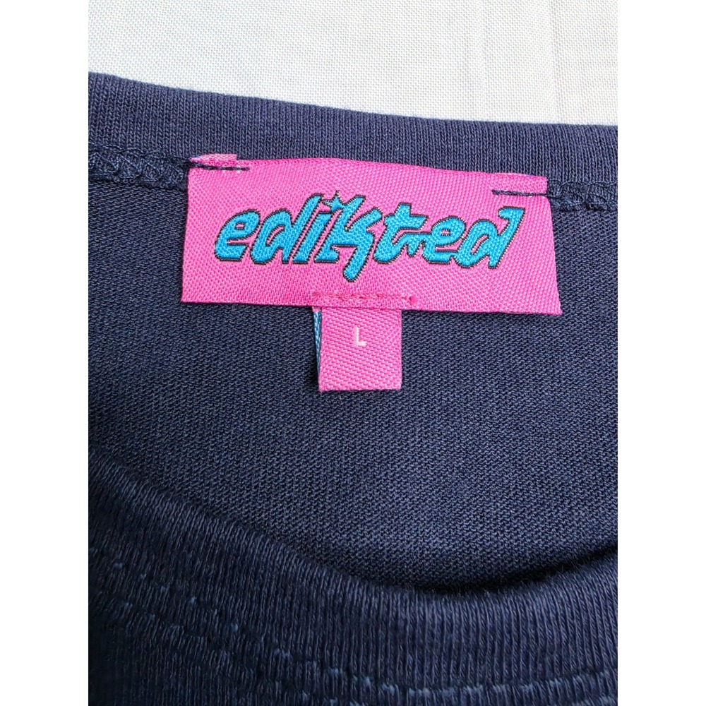 Edikted Shirt Women's Large Blue Graphic 100% Cotton Raglan Sleeve Oversized Fit - Picture 7 of 9